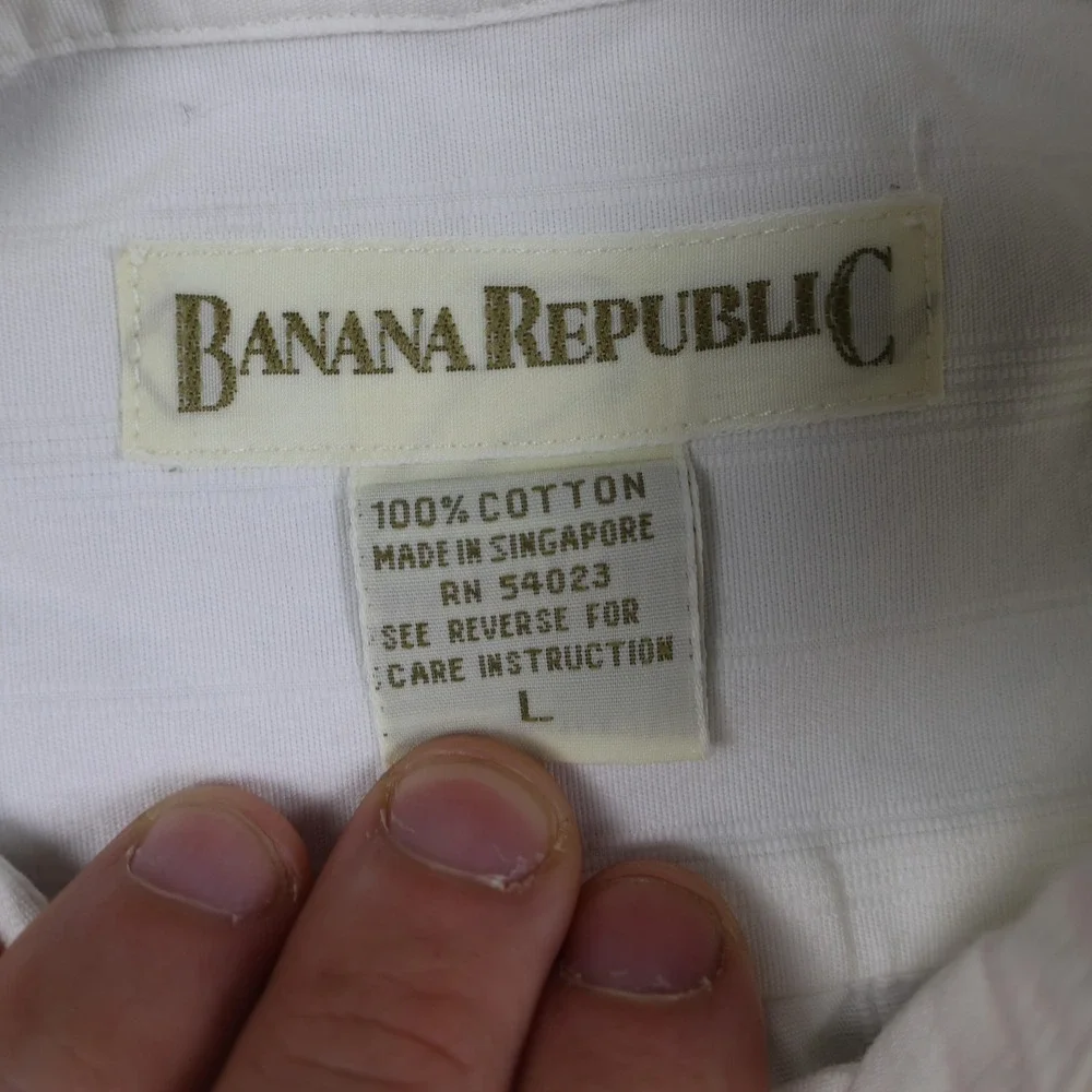 Banana Republic Shirt Mens Large White Textured Cotton Button Front Dress Pocket
